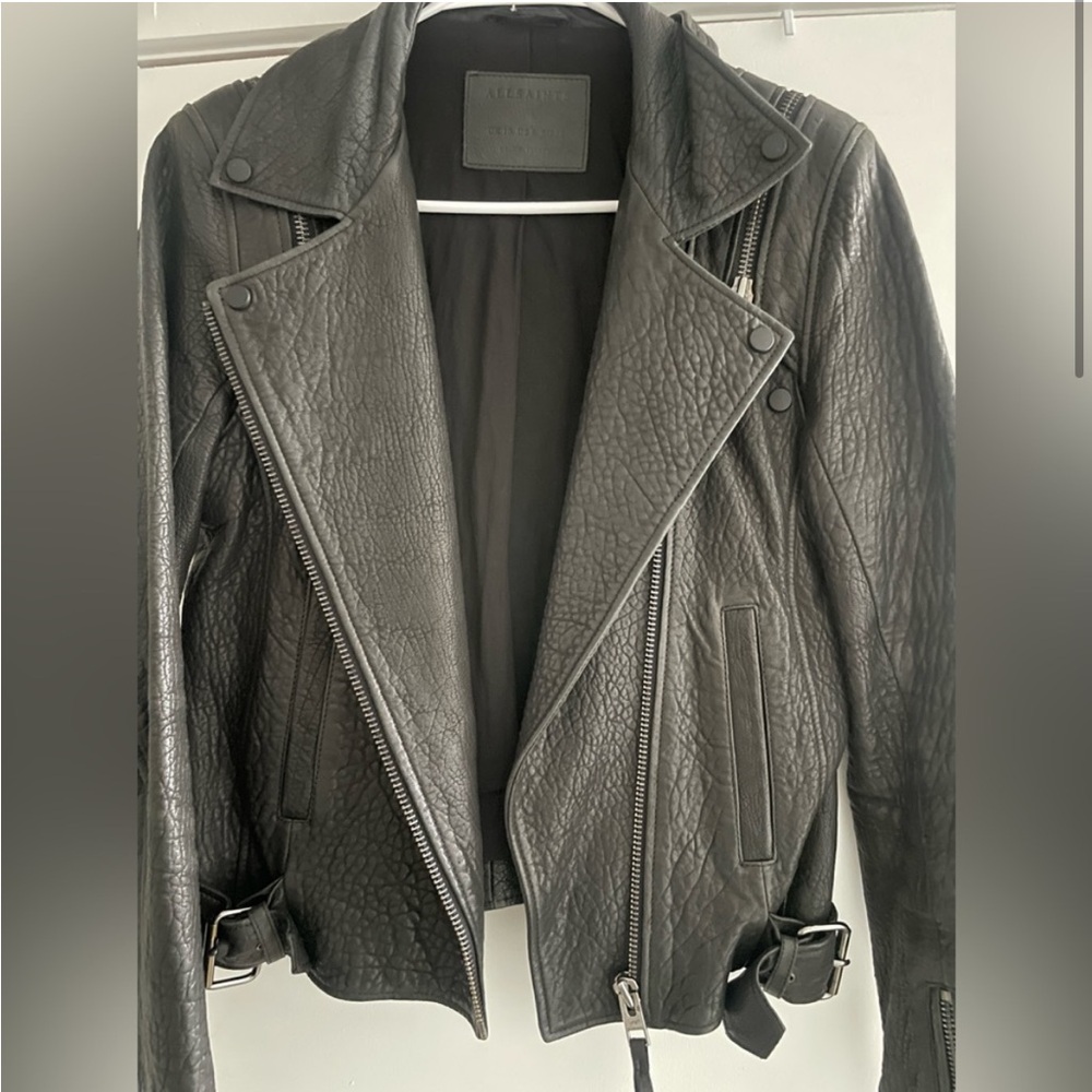 All Saints Pebbled Leather Jacket with Removable Sleeves